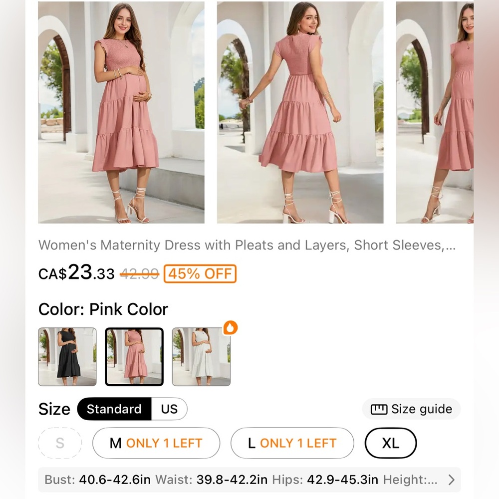Pink Maternity Dress with Pleats and Layers - XL